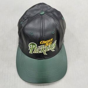 NFL Green Bay Packers leather hat ball cap green black snap back distressed